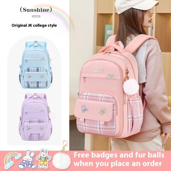 Primary School Student Schoolbag Girls' Plaid Backpack - Image 2